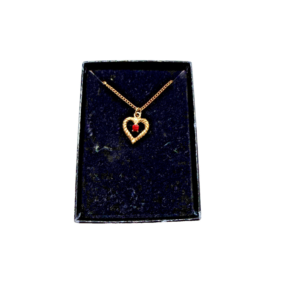 Beautiful Garrington Jewelers Classic Heart Pendant w/Simulated Ruby 18" Chain